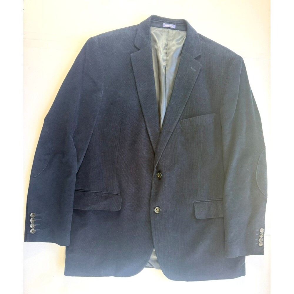 Stafford Classic Fit Navy Corduroy Blazer 46R Elbow Patches Inner Pockets Blue